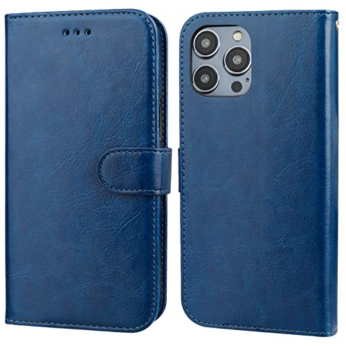Bocasal Detachable Wallet Case Card Holder for iPhone 14 Pro, Blue | RFID Blocking Kickstand Card Slots Holder PU Leather Magnetic Shockproof Wrist Strap Removable Flip Protective Cover 6.1 inch - color: Blue