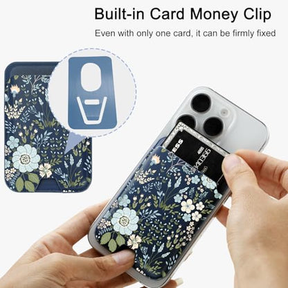 uCOLOR Upgraded Magnetic Cell Phone Wallet Card Holder-Compatible with MagSafe for iPhone 17/16/15/14/13/12 Series, Leather magsafe wallet for Back of Phone (Blue Daisy) - color: Blue Daisy