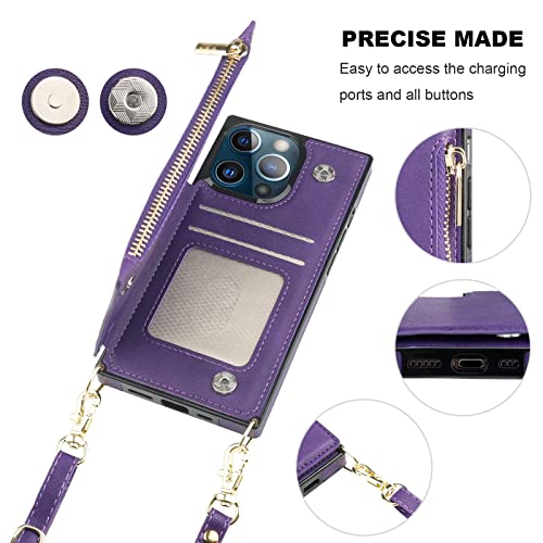 Bocasal Crossbody Wallet Case with Strap for iPhone 13 Pro, Purple - color: Purple