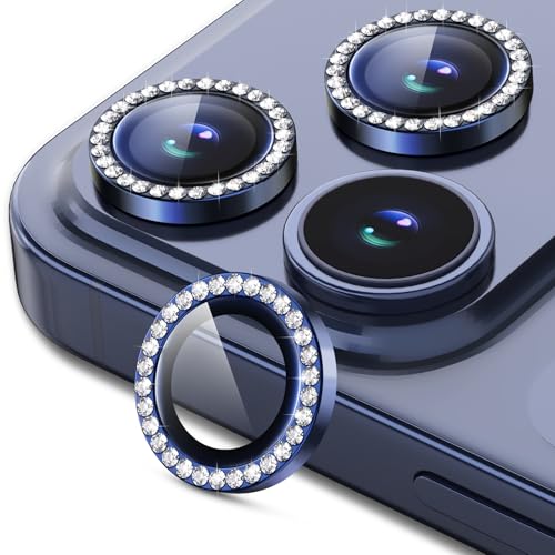 Compatible for iPhone 17 Pro / 17 Pro Max Camera Lens Protector, Explosion-Proof 9H Tempered Glass with Metal Diamond Ring, HD Anti-Scratch Lens Protection Decoration Accessories (Blue)