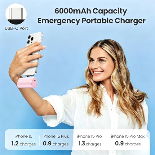 [2-Pack]Portable Charger for iPhone 16/15 Series,6000mAh PD USB C Power Bank Built-in USB-C Connector,Battery Pack Compatible with iPhone 16/16 Plus/16 Pro/16 Pro Max/15 Series,Android (Black+Pink) - color: Black+Pink