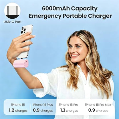 [2-Pack]Portable Charger for iPhone 16/15 Series,6000mAh PD USB C Power Bank Built-in USB-C Connector,Battery Pack Compatible with iPhone 16/16 Plus/16 Pro/16 Pro Max/15 Series,Android (Black+Pink) - color: Black+Pink