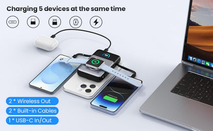 Magnetic Portable Charger 10800mAh with Built-in Cables, 15W Wireless Power Bank for Magsafe,30W PD Fast Charging USB-C Travel Essential Battery Pack for iPhone 17/16/15/14/13/12 Series