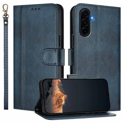for Galaxy A17 5G Phone Case Wallet and Wrist Strap (Blue) | Card Holder Slots, PU Leather, Flip Cover, Magnetic Closure, Kickstand, Folio Protective, for Samsung A17 Case - color: Blue