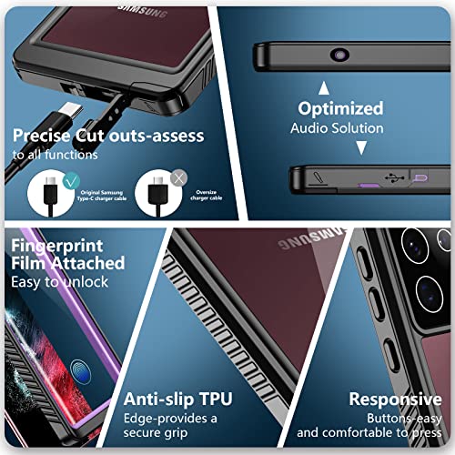 SPIDERCASE Designed for Samsung Galaxy S22 Ultra Case 6.8", Purple/Clear | [IP68 Waterproof] [Built-in Screen Protector] Full Sealed Protection Heavy Duty Shockproof Case - color: Purple