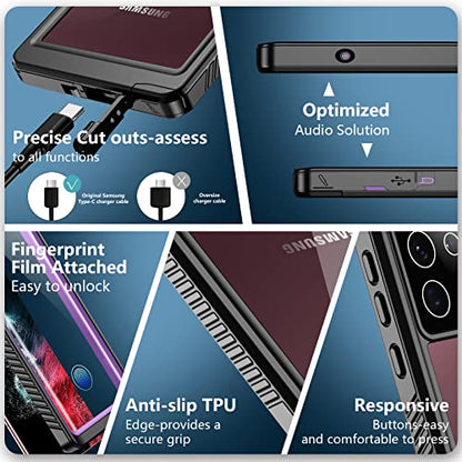 SPIDERCASE Designed for Samsung Galaxy S22 Ultra Case 6.8", Purple/Clear | [IP68 Waterproof] [Built-in Screen Protector] Full Sealed Protection Heavy Duty Shockproof Case - color: Purple