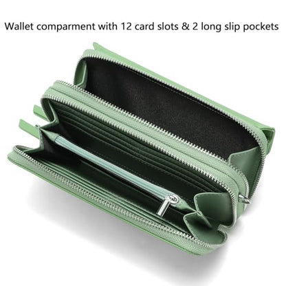 RFID Crossbody Wallet Wristlet Purse with Phone Pocket For Women Vegan Leather - color: Zb-saffiano-green
