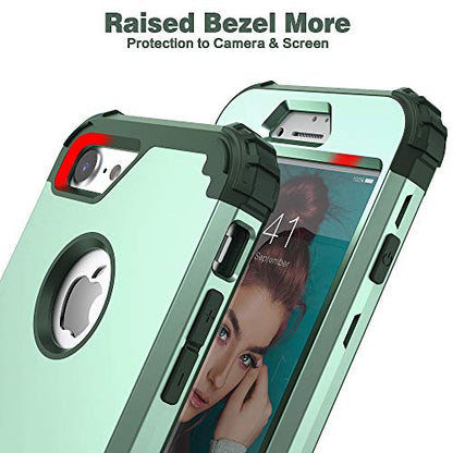 IDweel for iPhone 8 Case with Tempered Glass Screen Protector, for iPhone 7 Case, 3 in 1 Shockproof Slim Hybrid Heavy Duty Hard PC Cover Soft Silicone Bumper Full Body Case,Mint Green - color: Mint