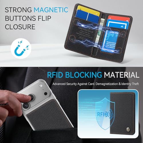 Defencase for Magsafe Wallet Magnetic Card Holder RFID Blocking, CF-Black - color: CF Black
