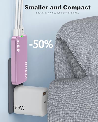 65W GaN Flat USB Wall Charger Block - 3 Port Foldable USB Charging Block - color: Pink