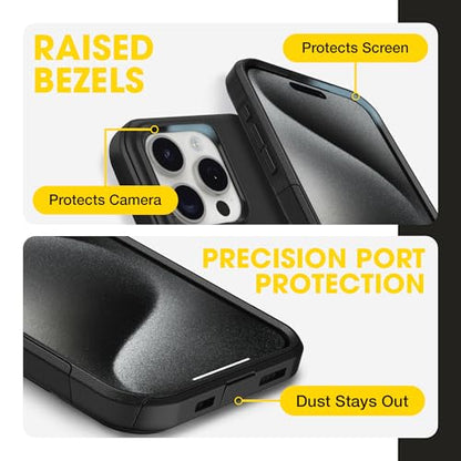 OtterBox iPhone 15 Pro - Commuter MagSafe Case - Slim & Tough - Pocket-Friendly - Dual Layer Drop Protection - Port Covers – Non-Retail Packaging - Black | 3X MIL Drop Protection - Dual-Layer Shockproof Design - Pocket-Friendly - Raised Edges - Port Cover