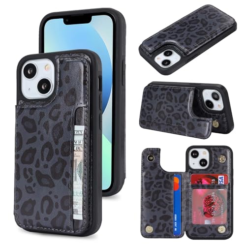 iCoverCase Compatible with iPhone 13 Mini Case with Card Holder, Wallet Phone Case for Women Men RFID Blocking PU Leather Protective Case 5.4 Inch (Black Leopard) - color: Black Leopard
