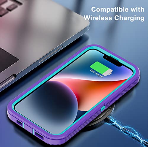 for iPhone 14 Case with 2 Screen Protector,Heavy Duty Shockproof Dropproof Dust Proof Full Body Rugged 3 Layer Military Tough Durable Protective Cover for Apple iPhone 14 6.1" (Purple/Blue) - color: Purple/Blue