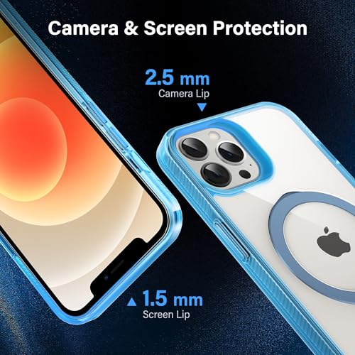 Magnetic Case for iPhone 12 Pro Max - [Built-in Invisible Stand] [Compatible with MagSafe] [Military Grade Drop Protection] Anti-Yellowing Hard Back Silicone Edge Cover, 6.7", Clear Blue - color: Clear Blue, size: iPhone 12 Pro Max 6.7''