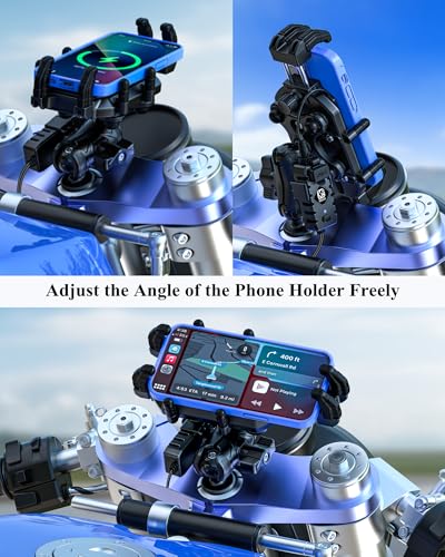 BRCOVAN Motorcycle Fork Stem Phone Mount with Wireless & USB-C Charger