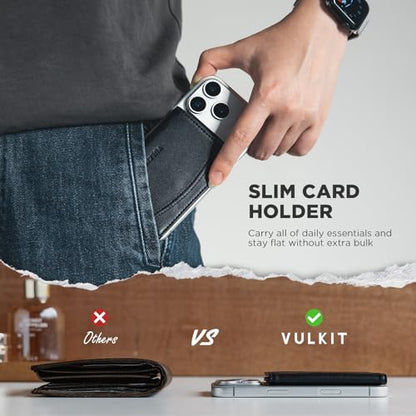 VULKIT Phone Card Holder Stick on Adhesive Credit Card Holder RFID Blocking Sticky Phone Wallet Compatible with iphone Leather Card Case for Women - color: Black