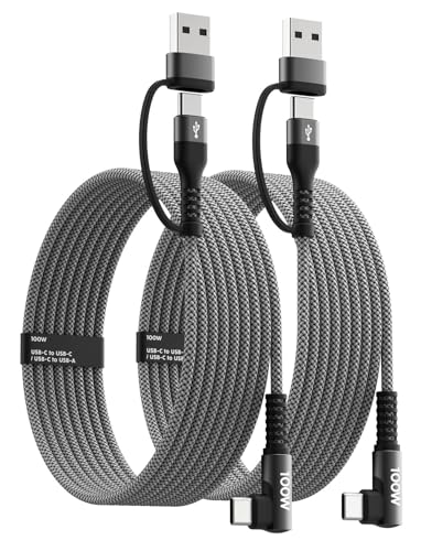 Minlu 100W Fast USB C Charger Cable Right Angle, USB A/C to USB C Cable - color: Grey, size: 10ft