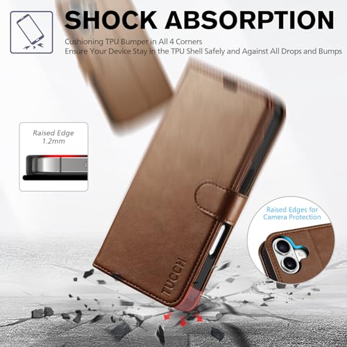 TUCCH Case Wallet for iPhone 17 (6.3") 2025, RFID Blocking Folio, Brown | 4 Card Holders, Kickstand, PU Leather, Magnetic Closure, Shockproof TPU Shell, Protective Flip Cover - color: Brown