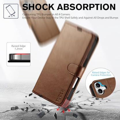 TUCCH Case Wallet for iPhone 17 (6.3") 2025, RFID Blocking Folio, Brown | 4 Card Holders, Kickstand, PU Leather, Magnetic Closure, Shockproof TPU Shell, Protective Flip Cover - color: Brown