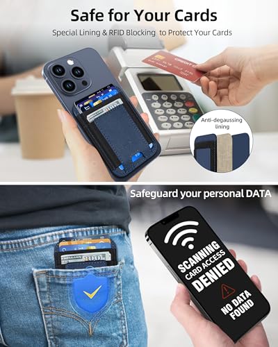 Phone Card Holder, Leather Phone Wallet Stick On, Fit 7 Cards | RFID Blocking, Stronger Adhesive Card Holder Back of Phone, Credit Card Holder for Phone Case iPhone, Samsung, Navy Blue - color: Navy Blue