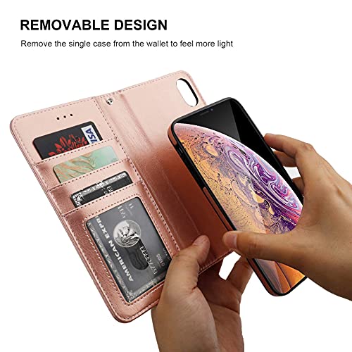 Bocasal Detachable Wallet Case Card Holder for iPhone Xs Max, Rose Gold - color: Rose Gold