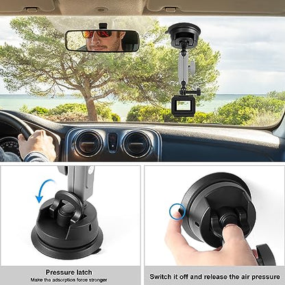PULUZ Car Suction Cup Mount 360° Rotation Windshield & Window Camera Bracket for GoPro Hero 11 10 9 8 7 Insta360 X3 DJI Action Camera Accessories with Phone Holder with 1/4 Thread