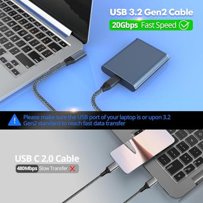 USB C Right Angle Cable 100W 1.6ft, 4K Video Short USB C 3.2 Data Cable - color: Gray, size: 1.6FT