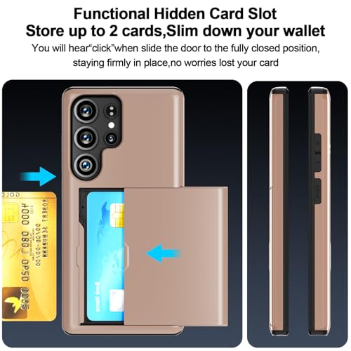 AICase for Samsung S25 Ultra Case with Card Holder [Store 2 Cards] Dual Layer Heavy Duty Protective Hidden Card Slot Slim Wallet Case 6.9'' 2025_7 - color: Rose Gold with Card Holder