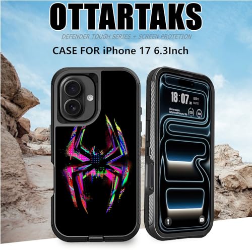 for iPhone 17 Case with Screen Protector Spider Cool Design Full Body Heavy Duty Rugged Shockproof 3-Layer Protective Black Phone Case for iPhone 17 Boys Men - color: Cow White