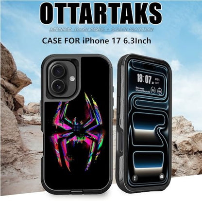 for iPhone 17 Case with Screen Protector Spider Cool Design Full Body Heavy Duty Rugged Shockproof 3-Layer Protective Black Phone Case for iPhone 17 Boys Men - color: Cow White