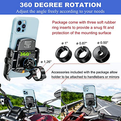 BRCOVAN Motorcycle Phone Mount Holder with Wireless & USB-C Charger