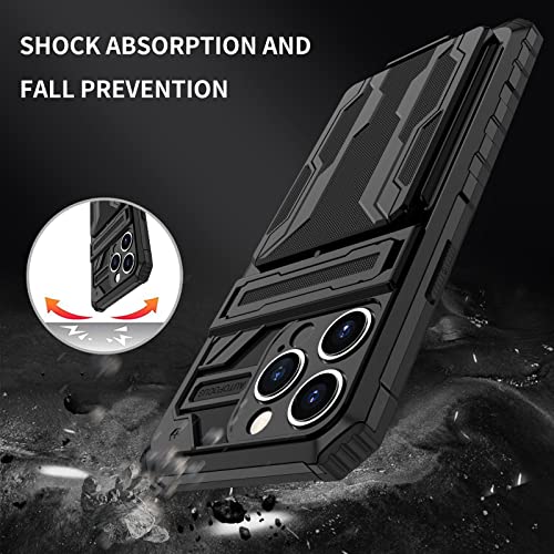 for iPhone 14 Pro Max Wallet Case with Card Holder, Black | Detachable Card Holder, Built-in Kickstand, with Screen Protectors, Military Grade, Full Body Shockproof - size: for iPhone 14 Pro Max - 6.7''