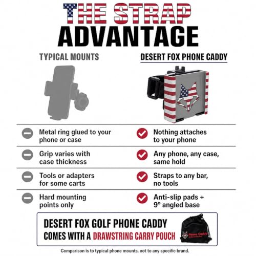 Strap Style Golf Cart Phone Holder, Golf Cart Phone Mount by Desert Fox - color: American Flag