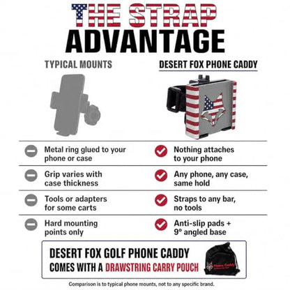 Strap Style Golf Cart Phone Holder, Golf Cart Phone Mount by Desert Fox - color: American Flag