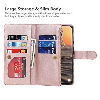 iCoverCase for Samsung Galaxy S23 Wallet Case with Card Holder, Kickstand Feature PU Leather Case with Adjustable Crossbody Lanyard Magnetic Clasp Zipper Pocket Flip Cover (Rose Gold) - color: Rose Gold, size: Galaxy S23