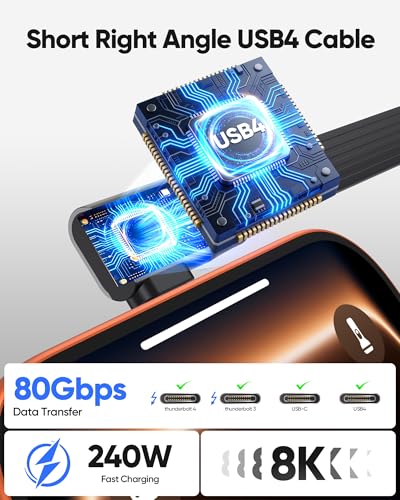 90 Degree USB4 Cable Short 7.8IN Right Angle USB C Cable-20cm - size: 7.8IN