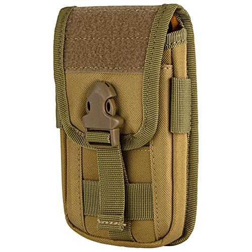 Tactical Molle Pouch Compact Utility EDC Waist Pack Phone Holster with Card Slots for 4.7"-6.9" Phone - color: Tan