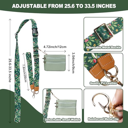 Phone Lanyard Crossbody with Zippered Wallet, Wrist Strap, Key Ring, Phone Tab and Bracelet, Adjustable Anti Theft Lanyard for Women, Dark Green
