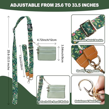Phone Lanyard Crossbody with Zippered Wallet, Wrist Strap, Key Ring, Phone Tab and Bracelet, Adjustable Anti Theft Lanyard for Women, Dark Green