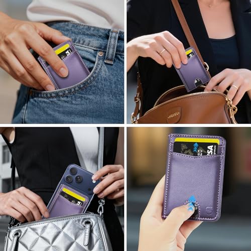 Strapurs Strong Magnetic Wallet Card Holder for MagSafe Phones and Cases, Slim PU Leather Detachable Phone Wallet with 6 Card Slots RFID Blocking for iPhone 17/16/15/14/13/12/Pro/Max/Plus – Purple - color: Purple