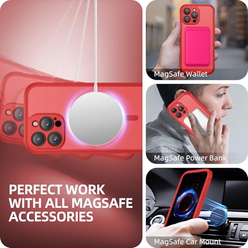 BERFY for iPhone 16 Pro Max Case, Compatible with MagSafe, Built-in Privacy Screen Protector, Camera Protection, Shockproof Full Body Phone Case 6.9", Translucent Red