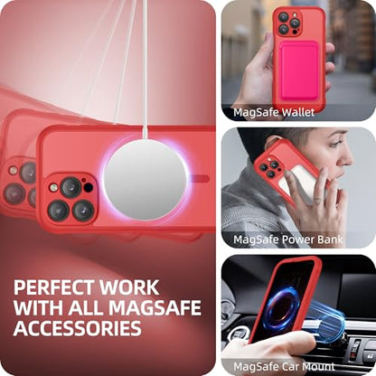 BERFY for iPhone 16 Pro Max Case, Compatible with MagSafe, Built-in Privacy Screen Protector, Camera Protection, Shockproof Full Body Phone Case 6.9", Translucent Red