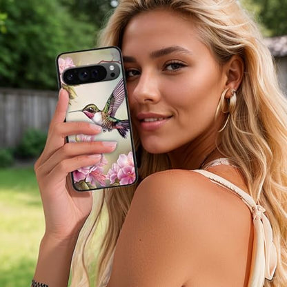 for Google Pixel 9 Pro XL Phone Case, TPU Shockproof Full Body Protection 6.8" Moth Mushroom Flower Cover for Pixel 9 Pro XL, Lightweight Compatible Wireless Charging, Screen Protector Film - color: Hummingbird