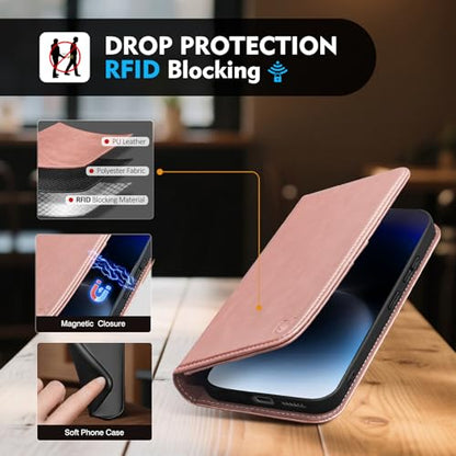 Compatible with Samsung Galaxy S25 Case Wallet with Card Holder [4 Card Slots] Kickstand [RFID Blocking] PU Leather Phone Case Flip Folio Protective Cover TPU Shockproof,Rose Gold - color: Rose Gold, size: Samsung Galaxy S25 5G
