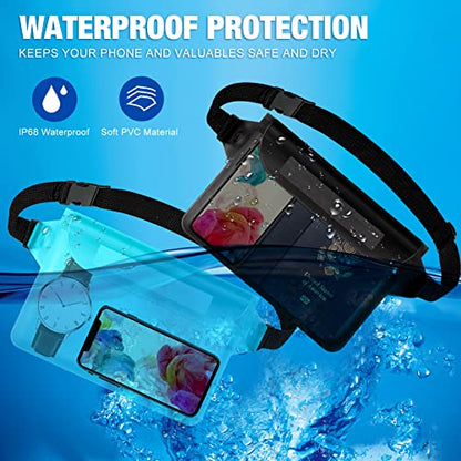 24 Pcs Phone Waterproof Pouch Bag with Waist Strap Waterproof Fanny Pack Keep Your Phone and Valuables Safe and Dry for Beach Accessories Kayaking Swimming Boating Snorkeling Pool Water Park, 12 Color