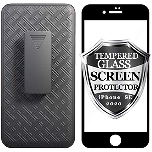 for iPhone SE 2022/2020 Case Belt Clip, iPhone 7/8 Holster-Black | Screen Protector, Swivel Stand Holder, Slim Shell Slide Pouch Full Body Drop Protective, Shockproof Outdoor Cell Phone Cover - size: iPhone SE 2022