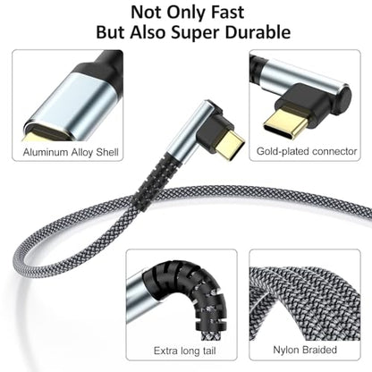 USB C Right Angle Cable,3Pack 10ft 60W USB C to USB C Braided Charger Cable - color: Black