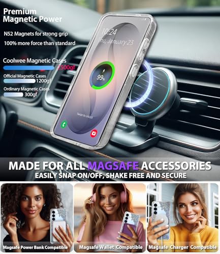 Magnetic for Samsung Galaxy S26 Case, Compatible with MagSafe, Cute for Women Girls, 10FT Military Grade Protective Cover for Samsung Galaxy S26 Case Glitter, Clear Bling Lace Mandala - size: 6.3 inch (for Galaxy S26)
