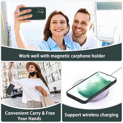 Asuwish Phone Case for Samsung Galaxy S22 5G Zipper Wallet Magnetic Cell Cover with Tempered Glass Screen Protector Crossbody Lanyard Strap Flower Card Holder S 22 22S 4G G5 6.1 inch Women Dark Green - color: Dark Green