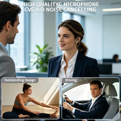 Hsility Bluetooth Headset for Work V6.1 Business Earbud with 500 mAh Charging Case，100Hrs Talk Time Dual Noise Cancel Wireless Earpiece,CVC8.0 Noise Cancelling Wireless Earbud for Trucker/Home/Office - color: Black